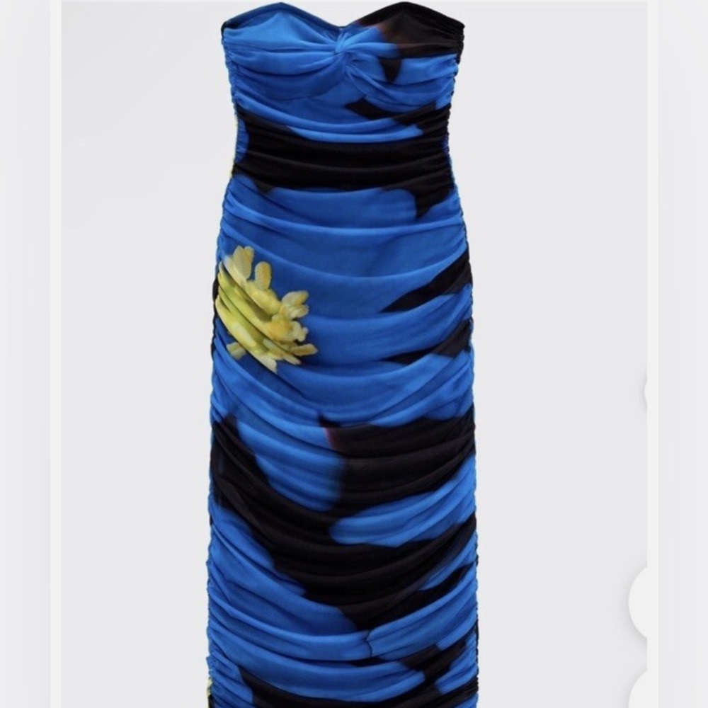Zara Strapless Blue and Black Dress with Yellow Accent